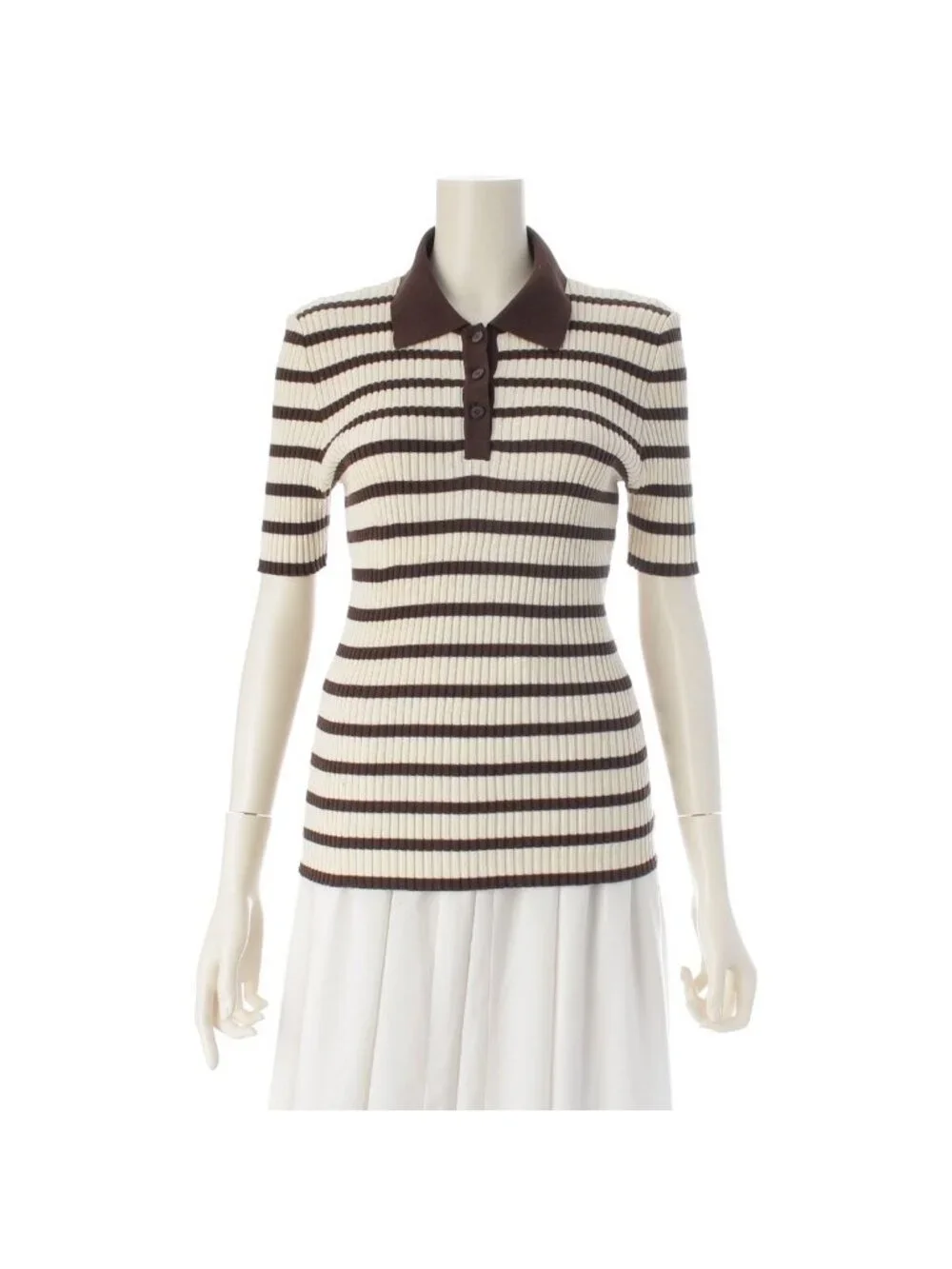 Chanel Cotton Border Knit Top Brown 44 Sweater